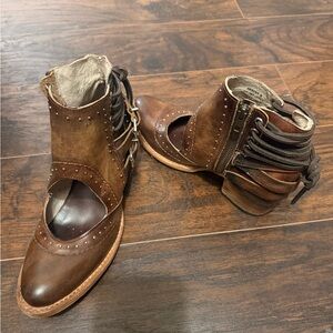 Freebird Brown Leather Heeled Boots with Cut-Outs